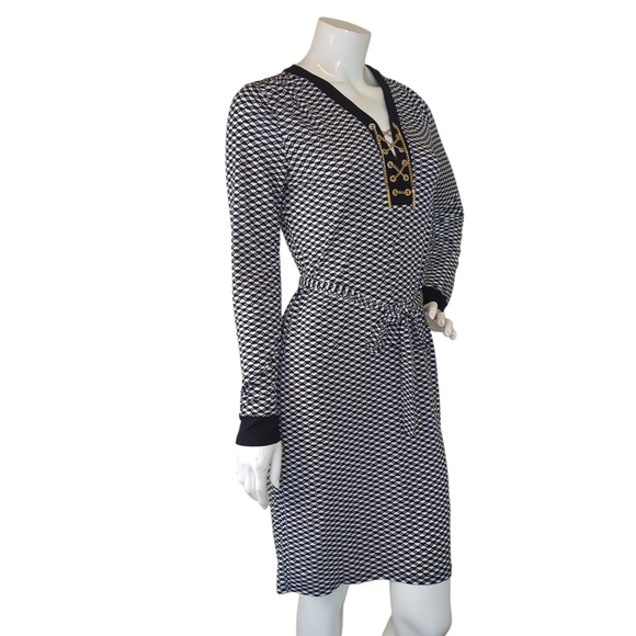 Michael Kors Black White Grommet Lace up Midi Dress - Picture 4 of 16